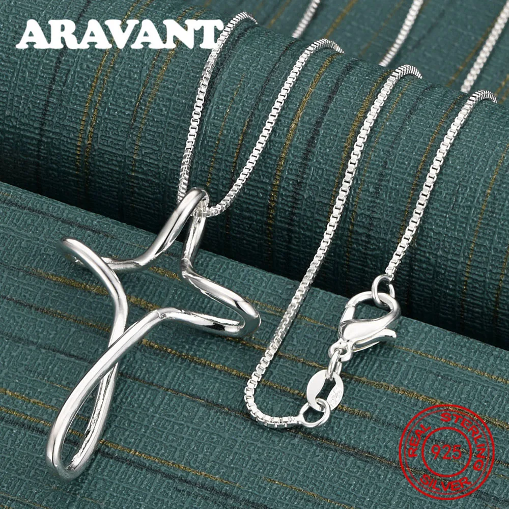 Aravant Halskette mit gedrehtem Kreuz-Anhänger aus 925er-Sterlingsilber für Damen, Pendler-Accessoire, Weihnachtsgeschenk, Schmuck Image