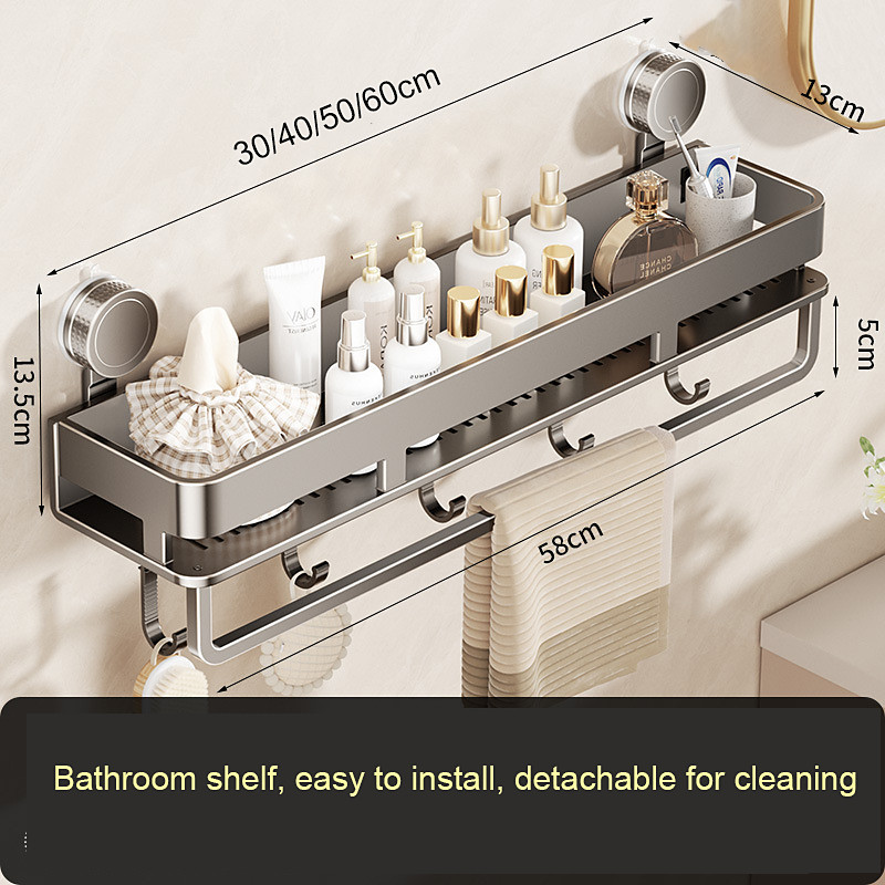 Suction Cup Storage Rack Bathroom Washbasin Toilet No Drilling Wall Mounted Raised Storage Rack Hanging Rack