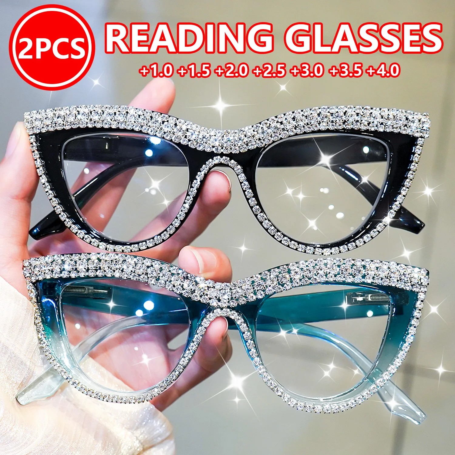 2 Stück elegante Cat-Eye-Lesebrillen für Damen und Herren, Büro- und Computergebrauch, trendige Lesebrillen, Computerbrillen Image