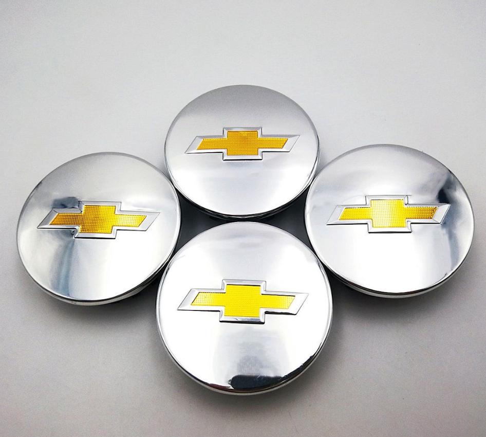 Chevrolet 4 x 68 mm Coprimozzi cromati Set di 4 pezzi OEM 23115617 Cerchioni Chevy di ricambio Emblemi Logo Nuovo