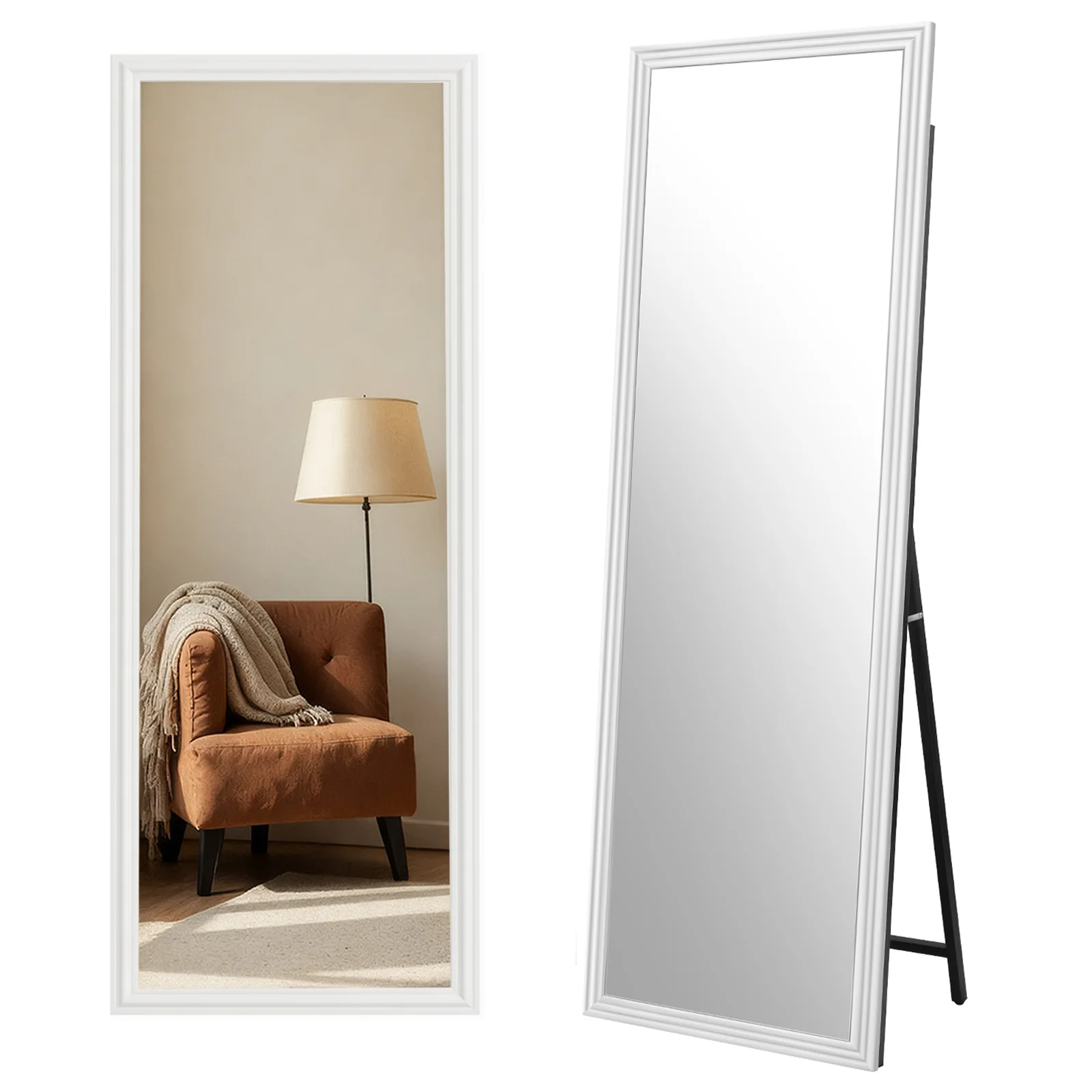 Großer Ganzkörperspiegel Standspiegel Wandspiegel Holzrahmen 160x50cm Flur Schlafzimmer Wohnzimmer Weiß/Schwarz/Braun