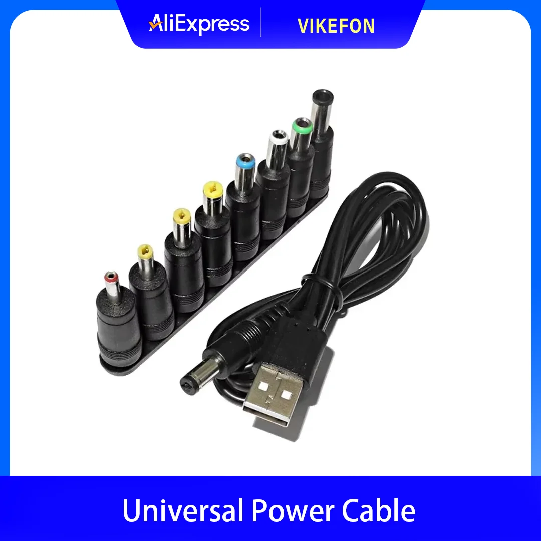 ​ Universelles Stromkabel USB auf DC 5,5 * 2,1 mm Klinke 5 V Ladekabel mit 8 wählbaren Anschlussspitzen für CCTV-Kameras TV-Box Image
