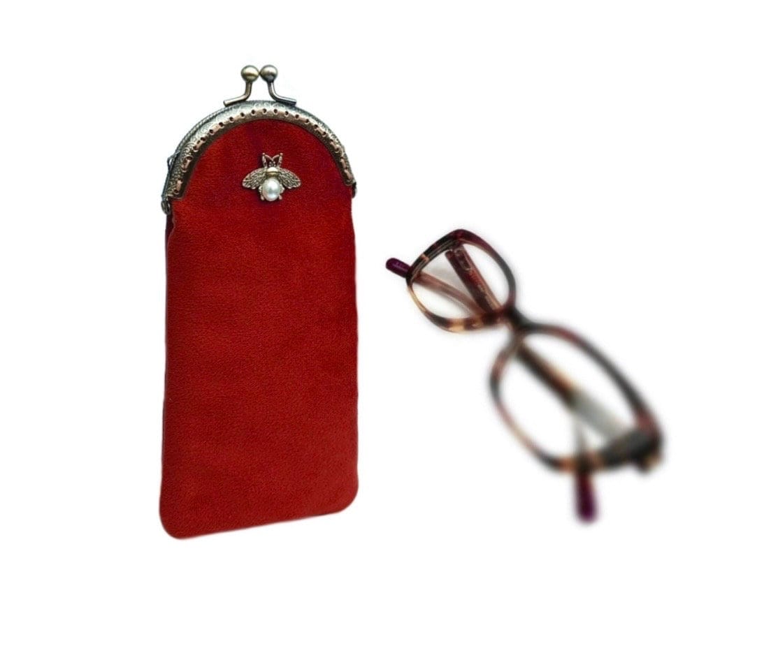 Astuccio morbido per occhiali. Astuccio per occhiali in velluto rosso. Astuccio per matite in velluto. Regalo per lei. Astuccio per occhiali.