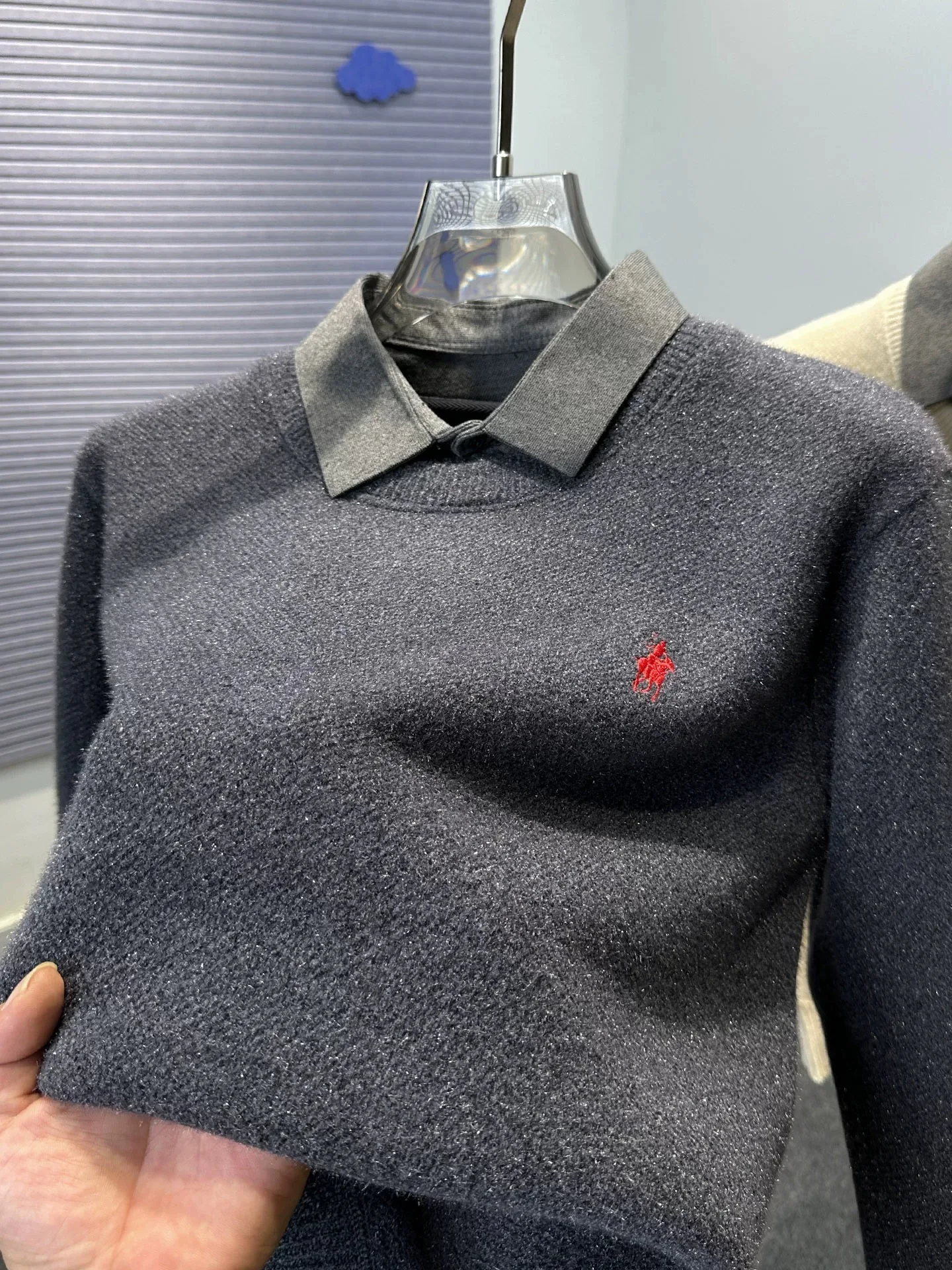 Premium Samt Hemd Kragen Pullover Männer Mode Luxus Marke Klassische Paul Stickerei Casual Tops Winter Neue Warmwarme Komfort Stricken Sweater