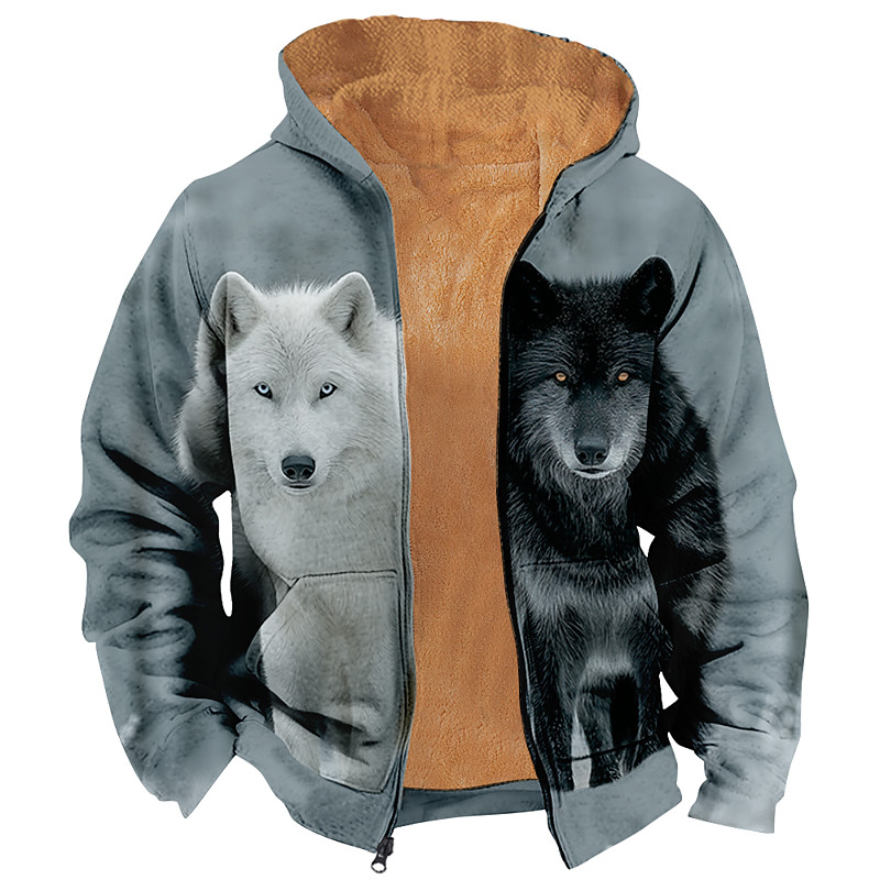 Men's Wolf Fleece Hoodie Jacket Sweatshirt Classic Military Hunting Long Sleeve Crew Neck Outdoor Camping Black Dark Blue Gray Gray 2 Zip Up Fall Winter Designer S M L XL 2XL 3XL
