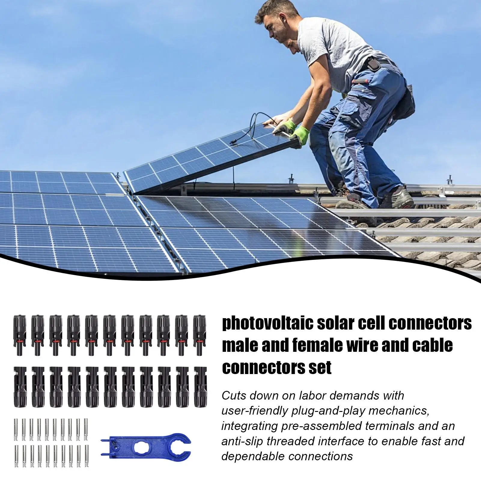 10 paia di connettori per pannello solare MC4 connettori solari impermeabili fotovoltaici 1000 V 30 A spina maschio/femmina con 1 chiave inglese