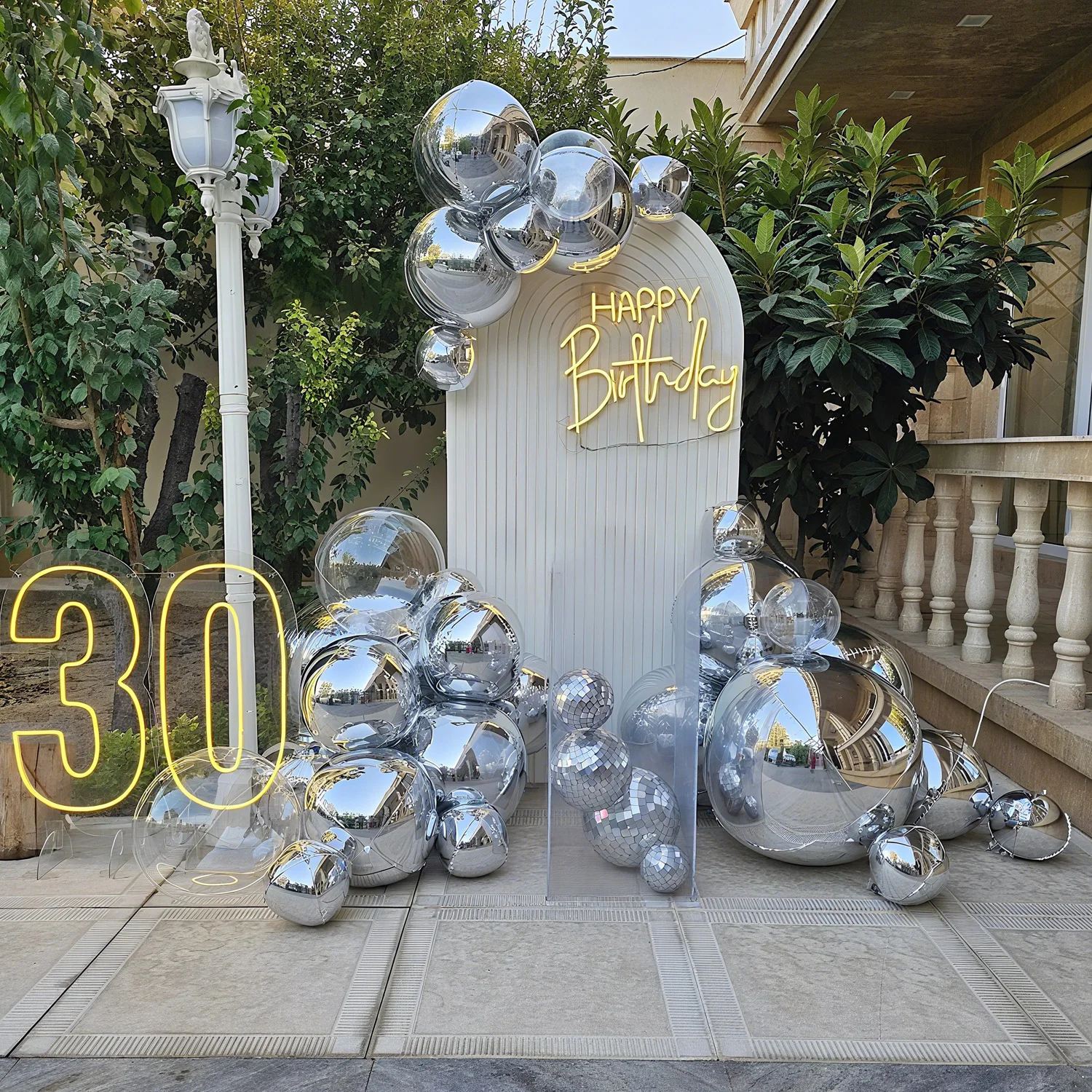 Silber 4D Metall Aluminiumfolie Ballon Set Transparent Bobo Ballon Geburtstag Dusche Dekoration Festival Dekoration Ballon Image