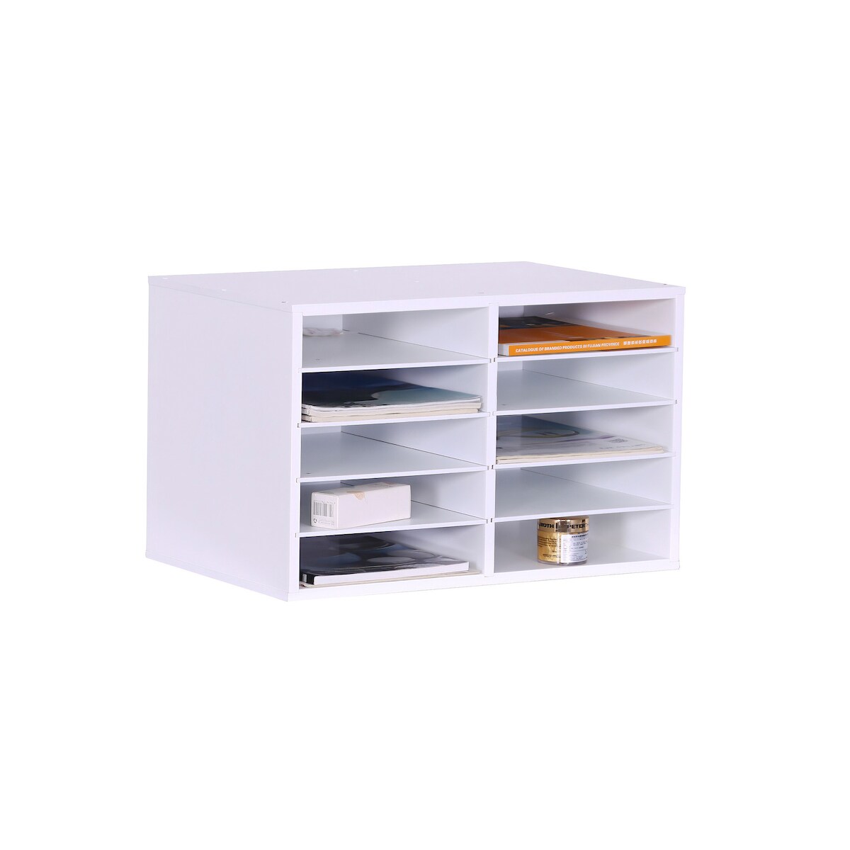 Relaxdays Dokumentenablage Bambus, DIN A4, 10 Fächer, Büro, Home Office, HxBxT 31x49x31 cm, Schreibtisch Organizer, weiß Image