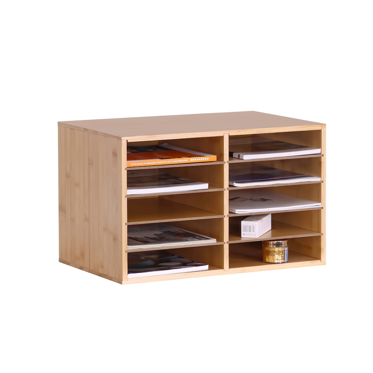 Relaxdays Dokumentenablage Bambus, DIN A4, 10 Fächer, Büro, Home Office, HBT: 31x49x31 cm, Schreibtisch Organizer, natur Image
