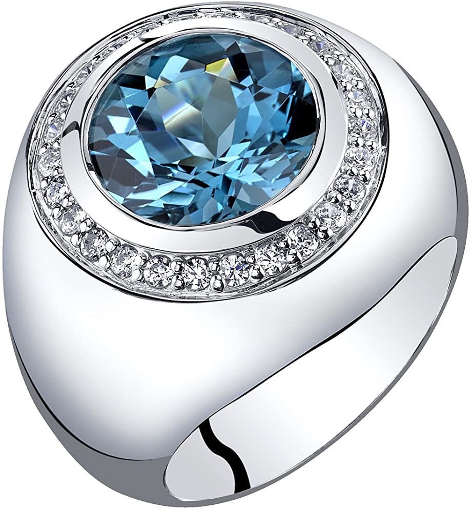Schweizer Blautopas Herrenring, 925 Sterlingsilber Ring, Hochzeit Verlobungsring, Dezember Geburtsstein, personalisiertes Geschenk für Vater Bruder