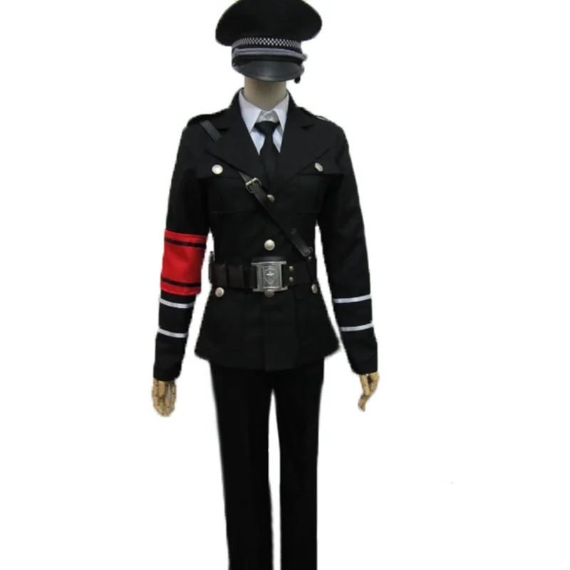 2025, Togainu no Chi Akira, schwarze Militäruniform, Halloween-Cosplay-Kostüm, komplettes Set mit Hut und Handschuhen nach Maß