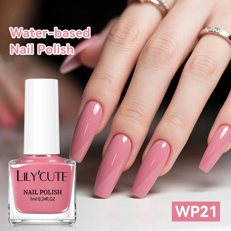 LILYCUTE 7 ml Nagellack auf Wasserbasis, rosa, Gittler-Farbe, langlebig, schnell trocknend, keine Notwendigkeit der Lampe, um Nagelzubehör für Nägel zu heilen Image