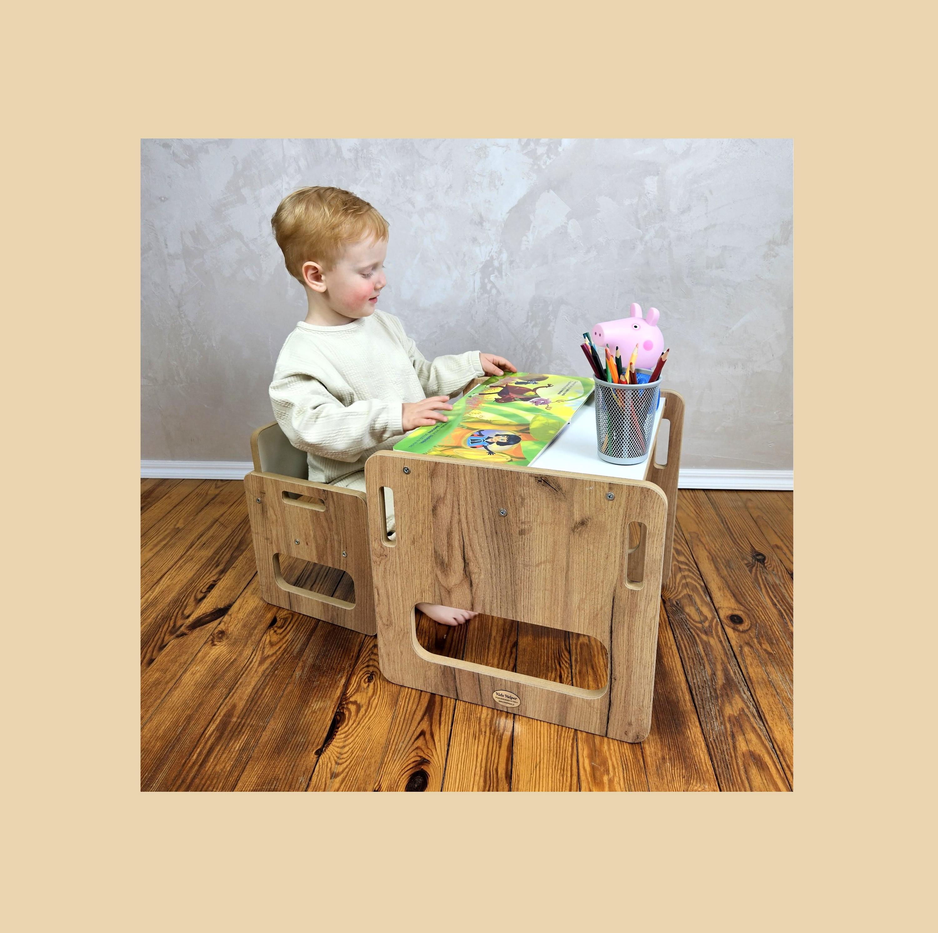 Tavolo e sedia per bambini 1-3 anni, tavolo Montessori, set tavolo e sedia, sedia Montessori, tavolo in legno per bambini Montessori