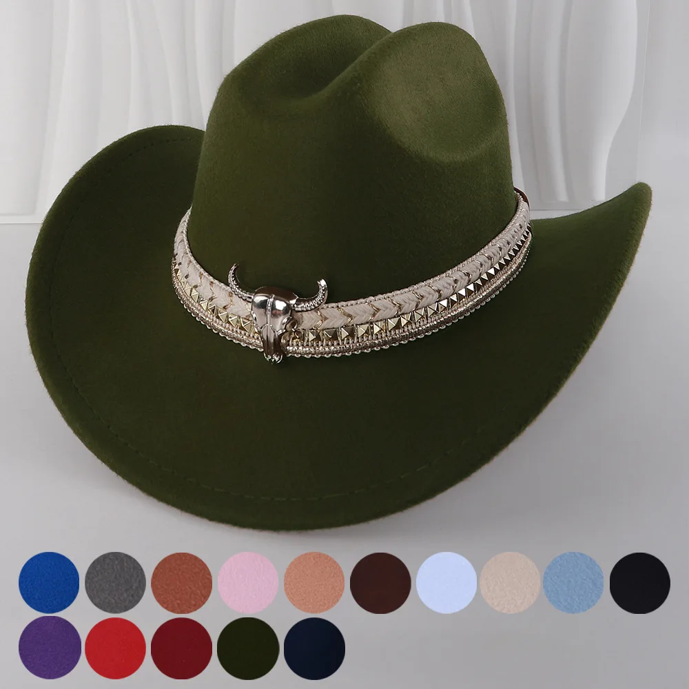 Neue Vintage Western Cowboy Hut Für Männer Gentleman Dame Jazz Cowgirl Mit Leder Breite Krempe Cloche Kirche Sombrero Hombre caps Image