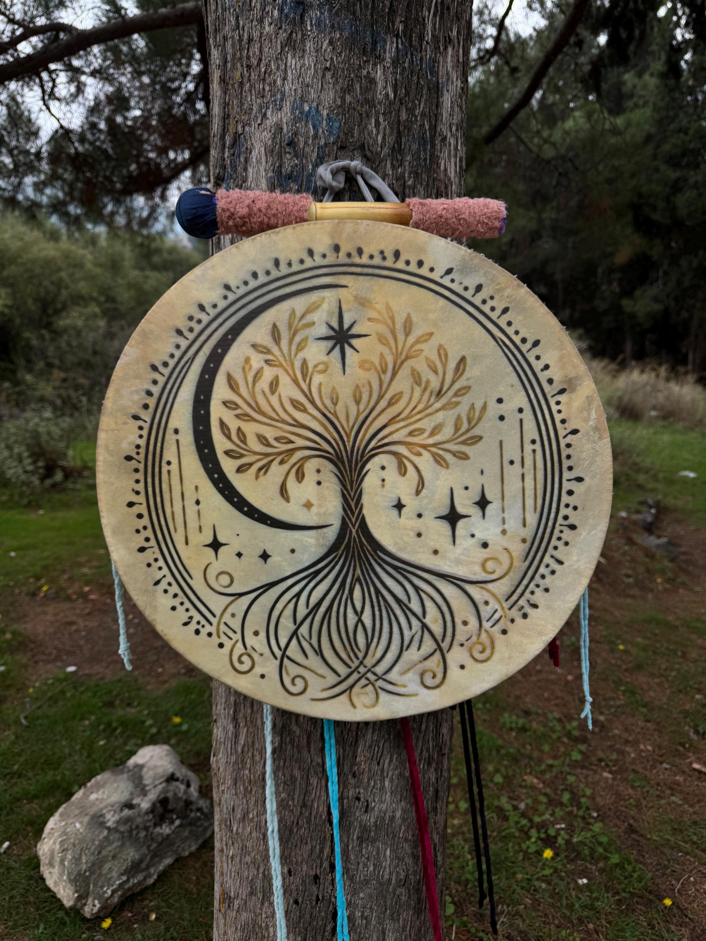 Tamburo sciamanico Albero della vita da 18 pollici / Tamburo sciamanico tradizionale / Strumento per meditazione e rituali / Tamburo spirituale artigi