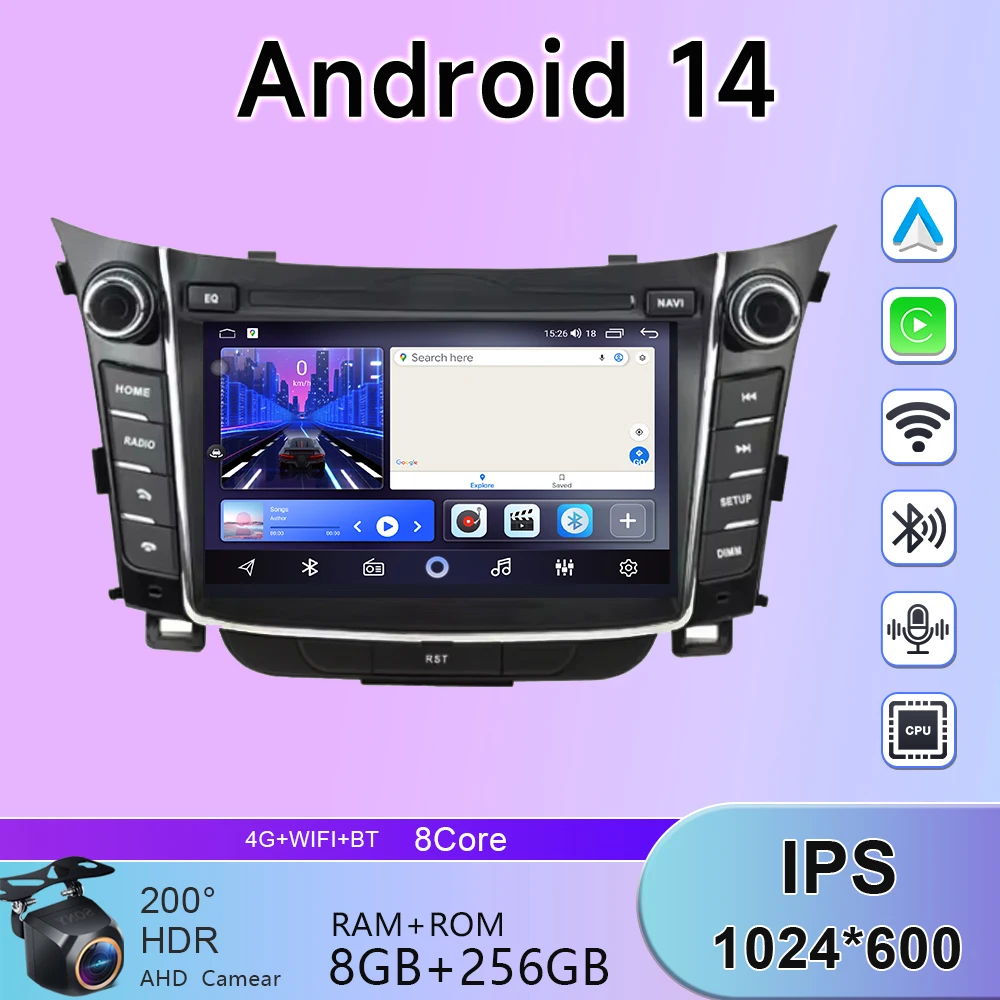 GPS Navigation DVD KEINE 2DIN Für Hyundai I30 Elantra GT 2012 - 2017 4G Head Unit Bildschirm QLED Multimedia radio Auto Player 5GB + 256GB Image