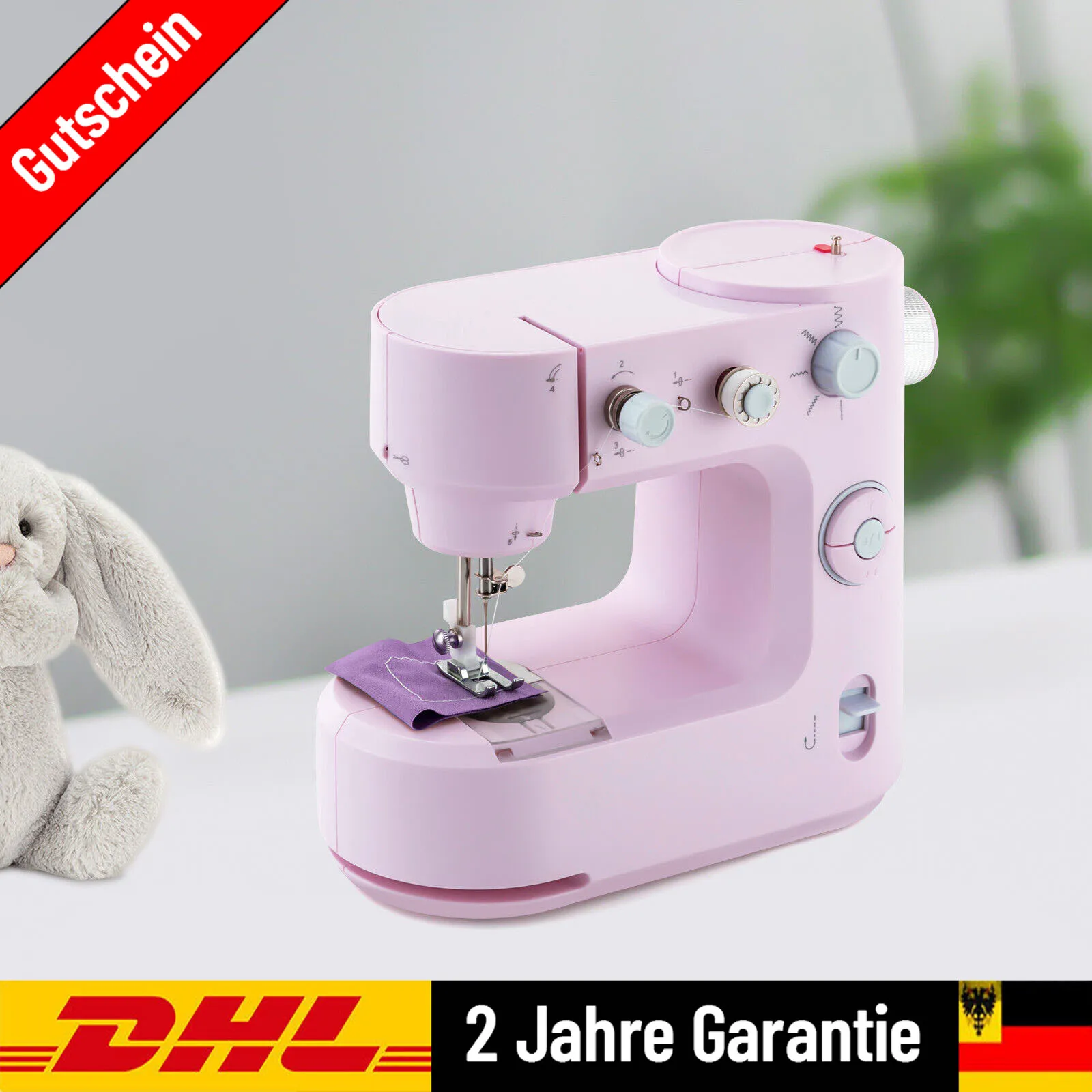 Machine à coudre à 2 vitesses rose, machine à coudre électrique légère avec aiguille, mini machine à coudre avec lumière LED pour débutant