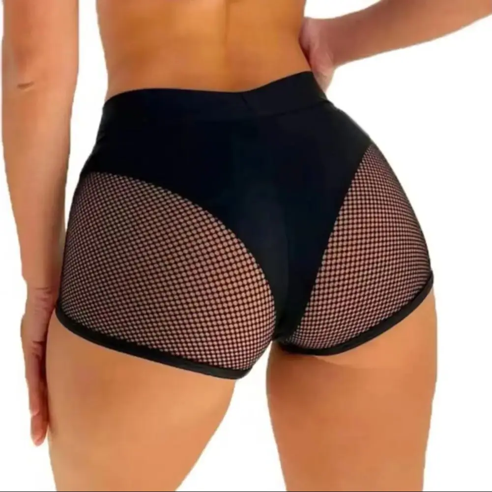 2025, sexy Booty-Yoga-Shorts für Damen, hohe Taille, Workout, Gym-Shorts, Mesh-Tüll, gespleißt, Mini-Hotpants für Pole Dance, Fitnessstudio, Yoga Image