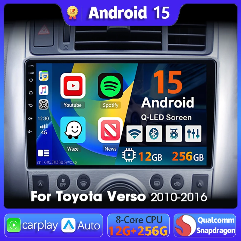 Android 15 Auto radio Navigation Multimedia Player Für Toyota Verso 2010 2011 2012 2013 2014 2015 2016 Carplay Auto Stereo video Image