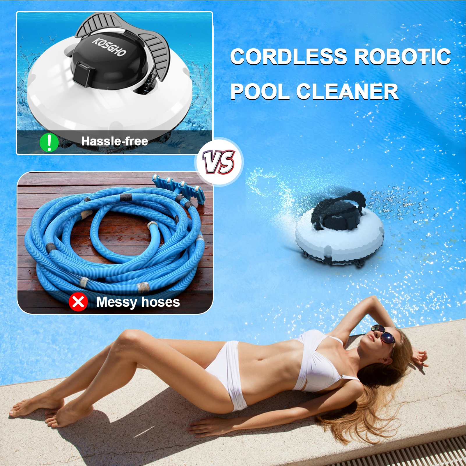 Aspirateur de piscine robot sans fil avec double moteur, stationnement automatique pour piscines à sol plat, nettoyeur de piscine pour sol plat