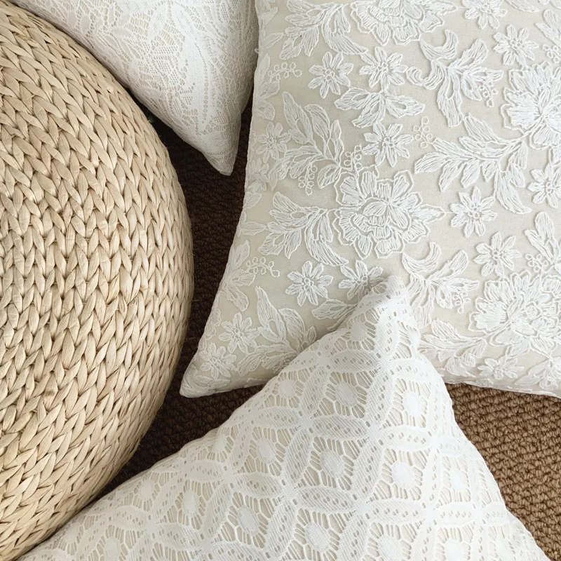 Spitze Blumen Kissenbezug Luxus Jacquard Kissenbezug Ins Boho Sofa Kissenbezug Klassische Stickerei Elegante Home Decor Akzent Image