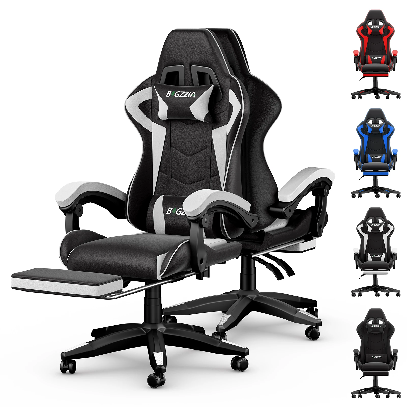 Gaming Chair with Footrest Gamer Chairs Ergonomic with Lumbar Cushion Headrest Gaming Chair Height Adjustable Computer Chair Image