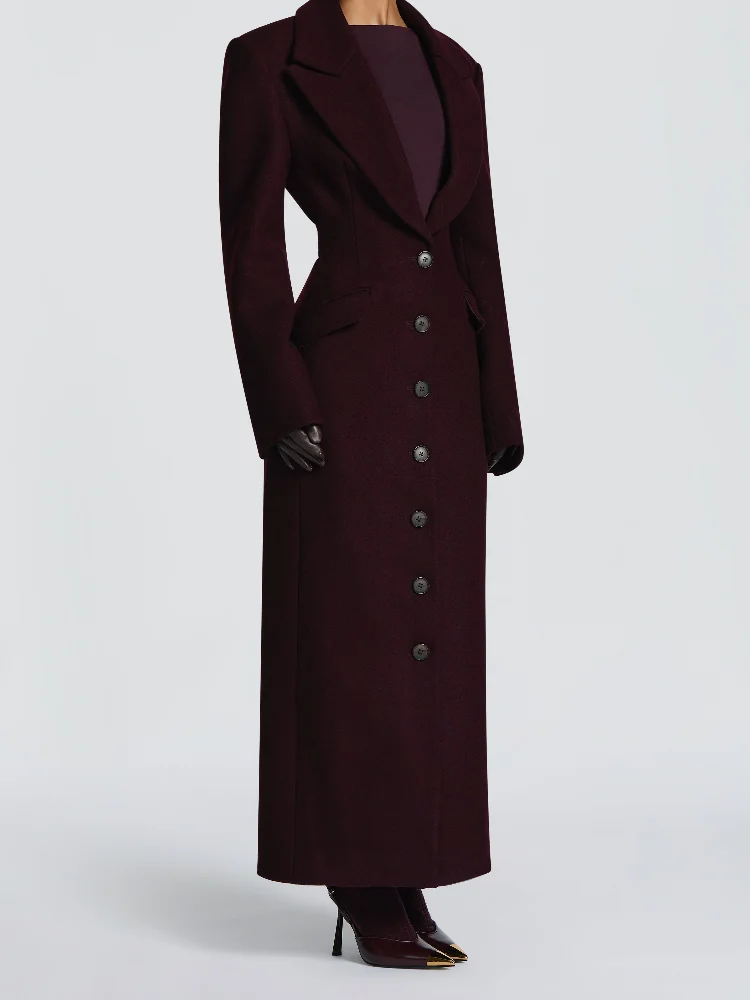 Cappotto lungo da donna Slim scollo a V monopetto Cappotti Spalline Maxi giacche con cintura 2025 Nuovo inverno Lady Commute Outwear
