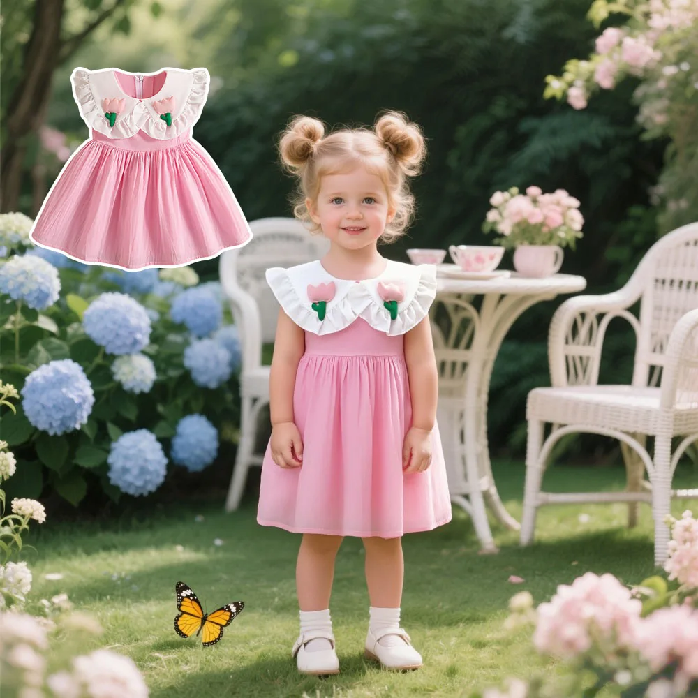 Baby Mädchen Kleid Sommer Floral Baumwolle Ärmelloses Mädchen Kleid Entzückende Kragen Baby Kleid Baby Mädchen Kleidung Image