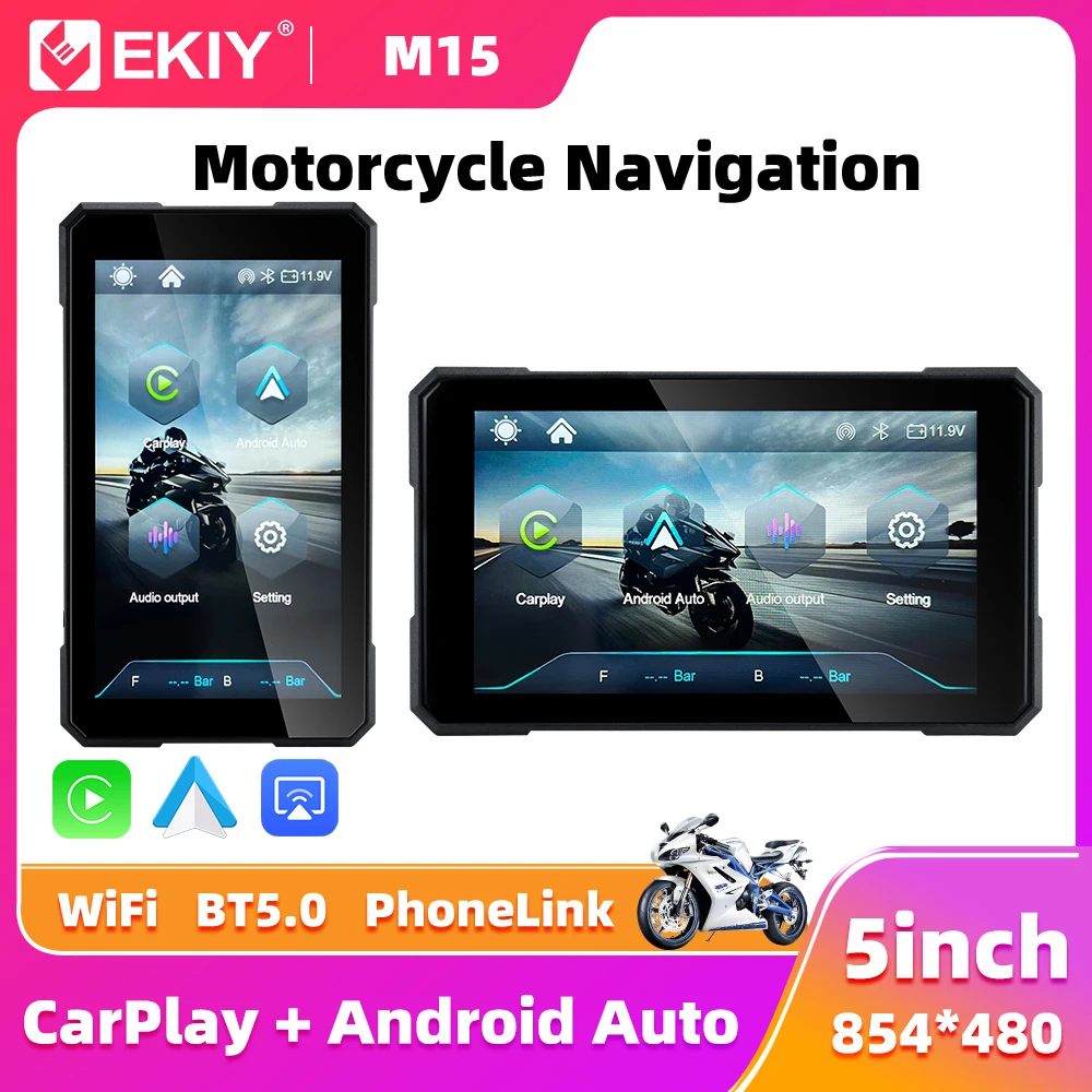 EKIY 5,0 Zoll Wireless CarPlay Moto Android Auto Tragbare Digitale Motorrad Armaturenbrett GPS Navigation Abnehmbarer Bildschirm Image