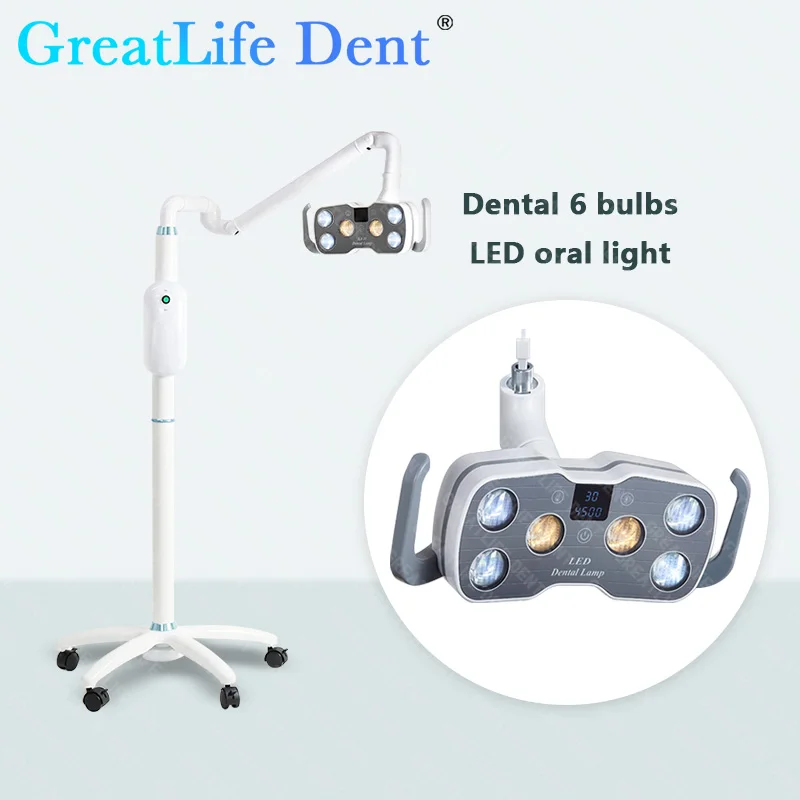 GreatLife Dent 9 W 6 LEDs kalte, schattenlose Operationslampe, beweglich, 360 Grad, 700 mm, Bodenständer, Dental-Betriebs-LED-Lichtlampe Image