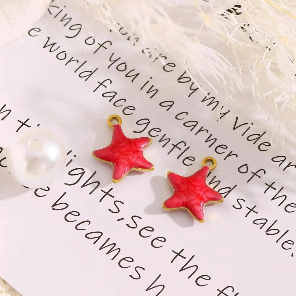 20 Stück 18 Karat vergoldete rote Emaille Seestern Charms Edelstahl Anhänger für DIY Armband Ohrring Schmuckherstellung Großhandel