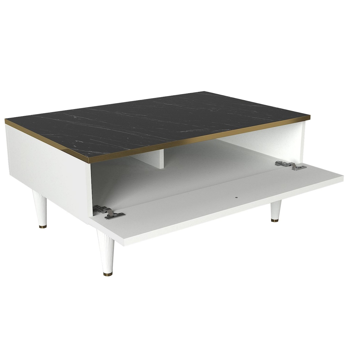 WellHome - Couchtisch, Spanplatte mit schwarz-weißem Melamin furniert mit Goldkanten, 90x42,3x60cm Image