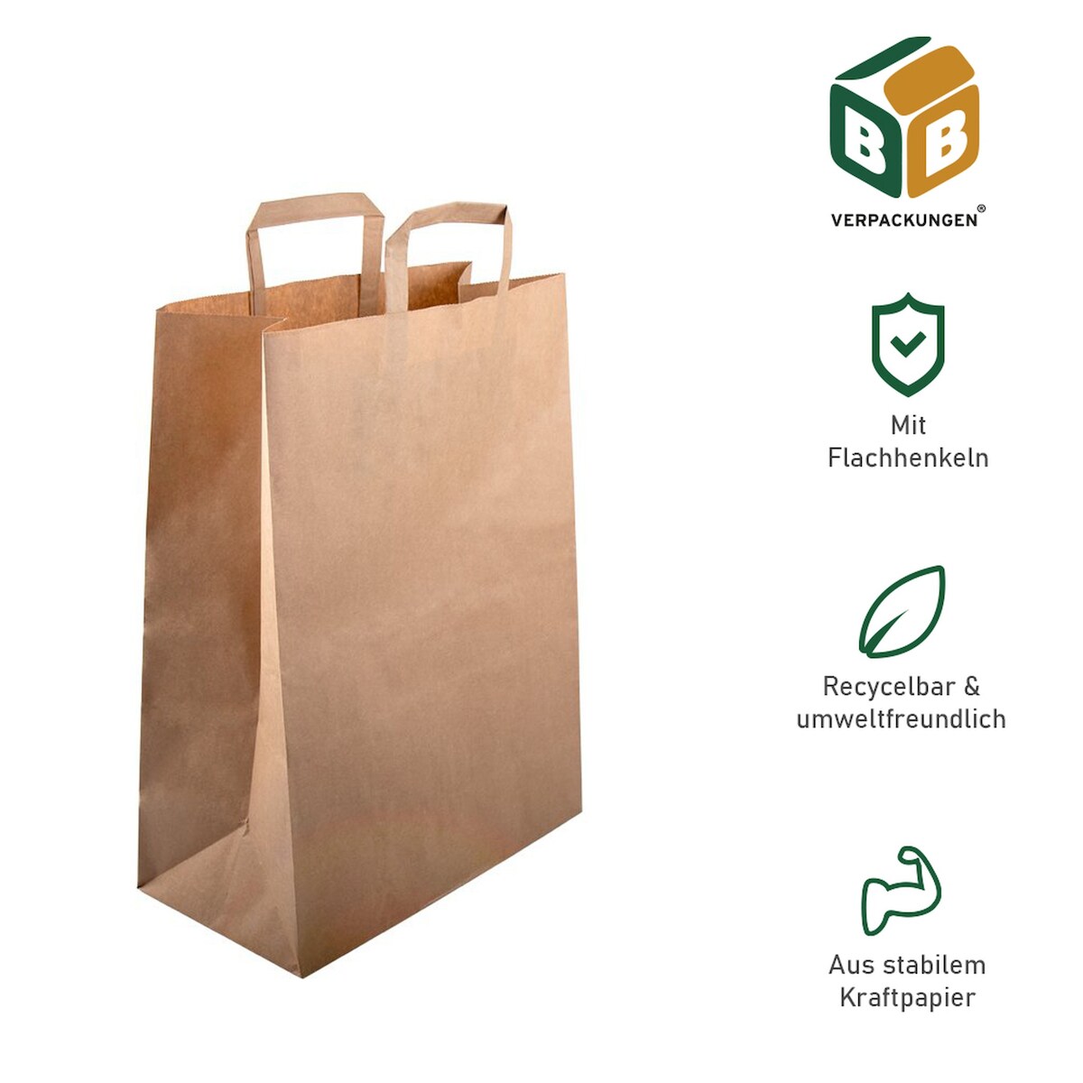 BB-Verpackungen GmbH 250 Papiertragetaschen 320 + 170 x 270 mm braun stabile 80 g/m² Grammatur Papiertüten Geschenktüten BB-Verpackungen Image