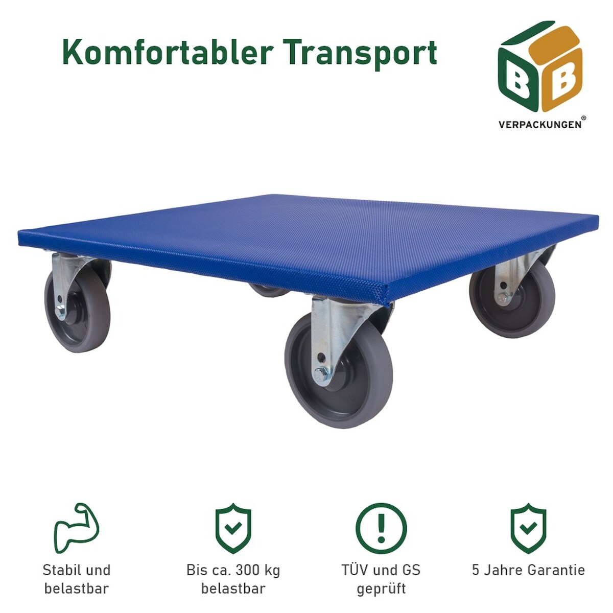 9 x Möbelroller (600 x 500 x 165 mm) 300 kg Traglast Gummi-Lenkrollen spurloses Rollverhalten Möbelhund BB-Verpackungen Image