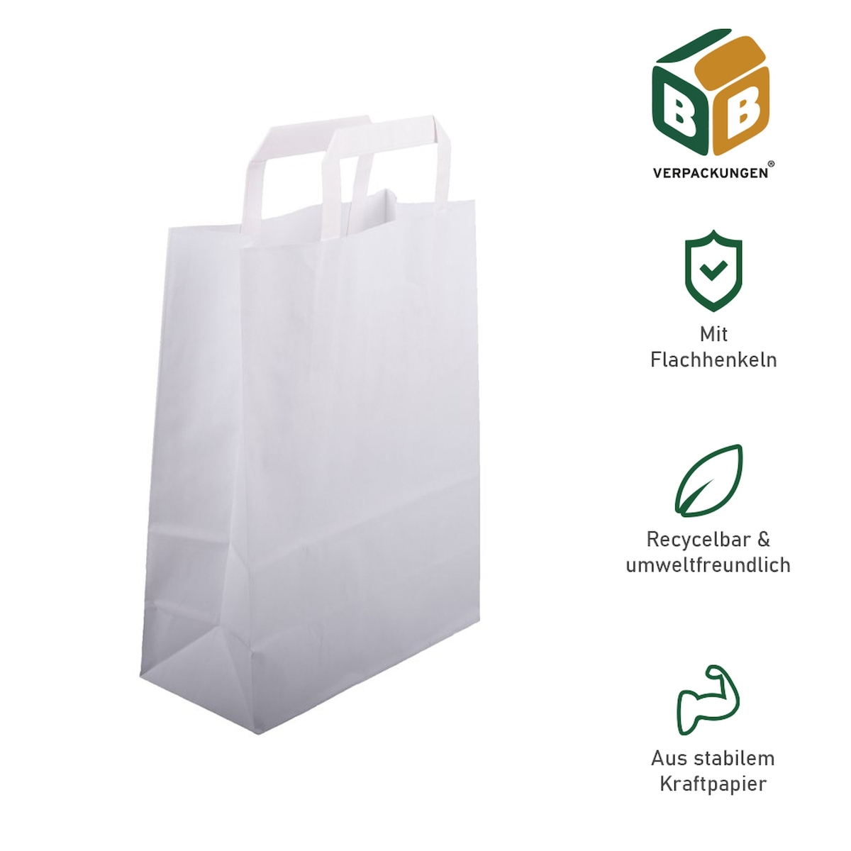 BB-Verpackungen GmbH 4000 Papiertragetaschen 180 + 80 x 220 mm weiß stabile 70 g/m² Grammatur Papiertüten Geschenktüten BB-Verpackungen Image