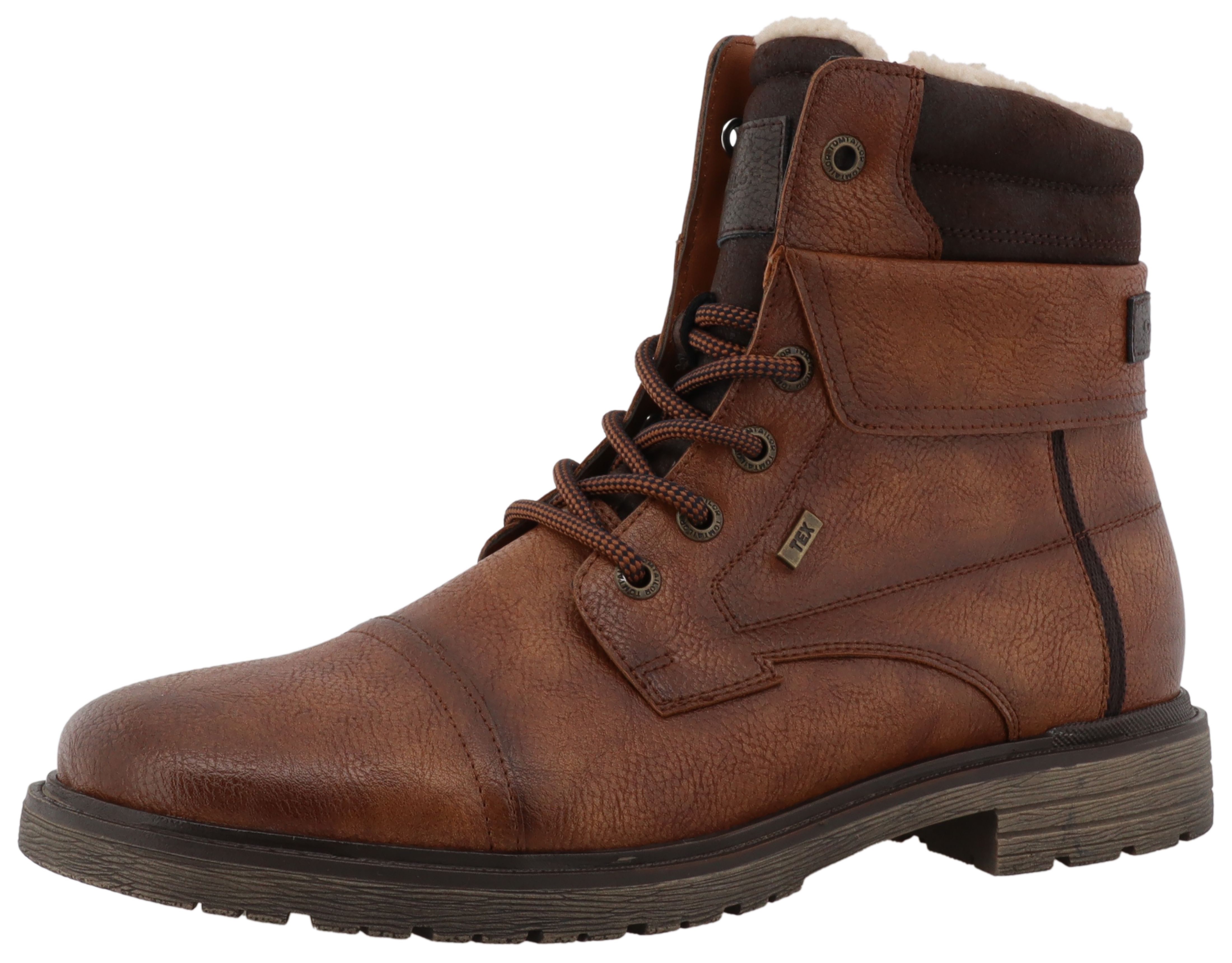 Winterboots TOM TAILOR, Herren, Gr. 42, braun (dunkelbraun), Lederimitat, used, Schuhe Winterboots, mit Tex-Ausstattung