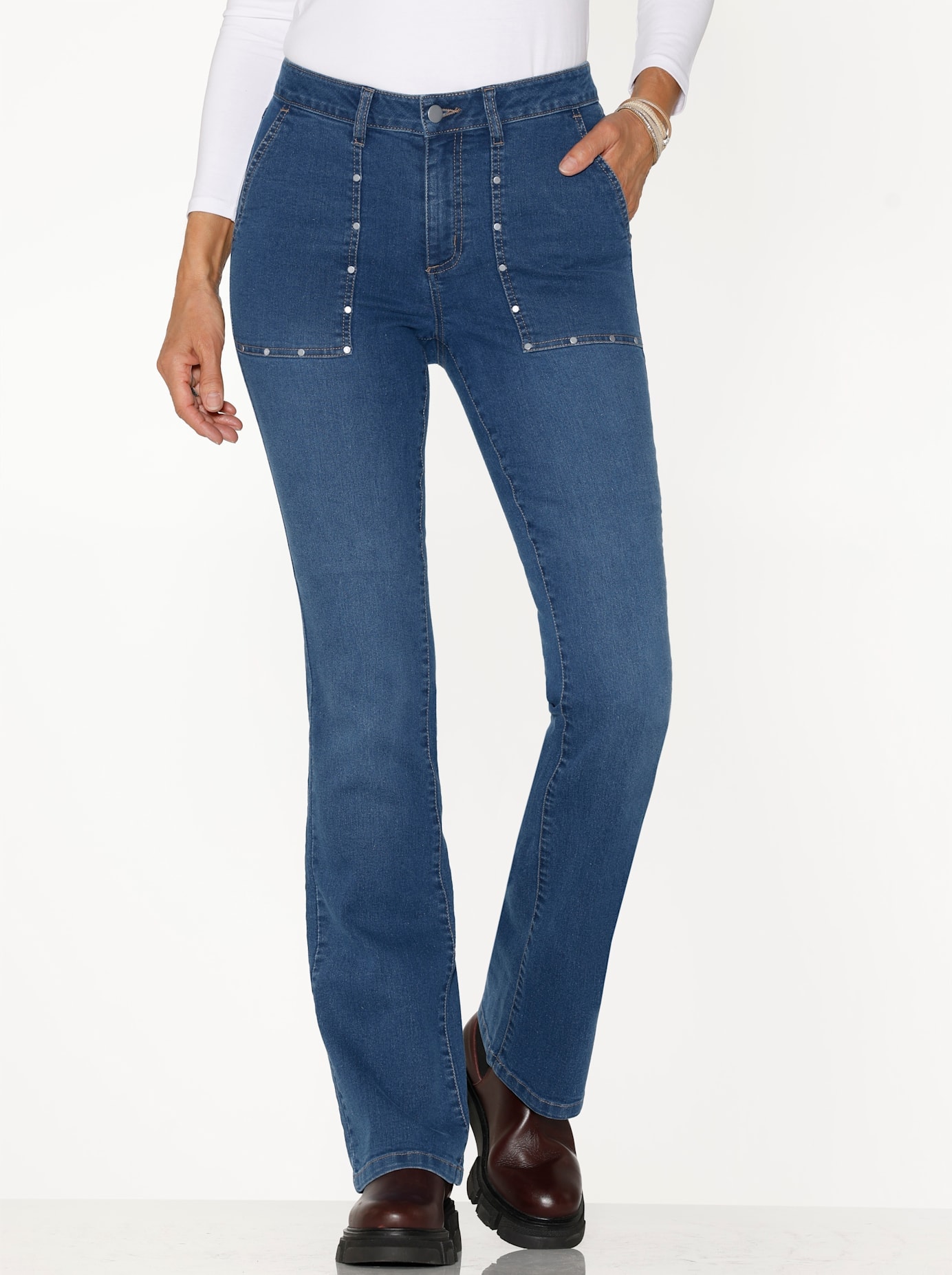 Bequeme Jeans CLASSIC BASICS, Damen, Gr. 19, Kurzgrößen, blau (blau, stone, washed), 81% Baumwolle, 17% Polyester, 2% Elasthan, unifarben, lang, Jeans