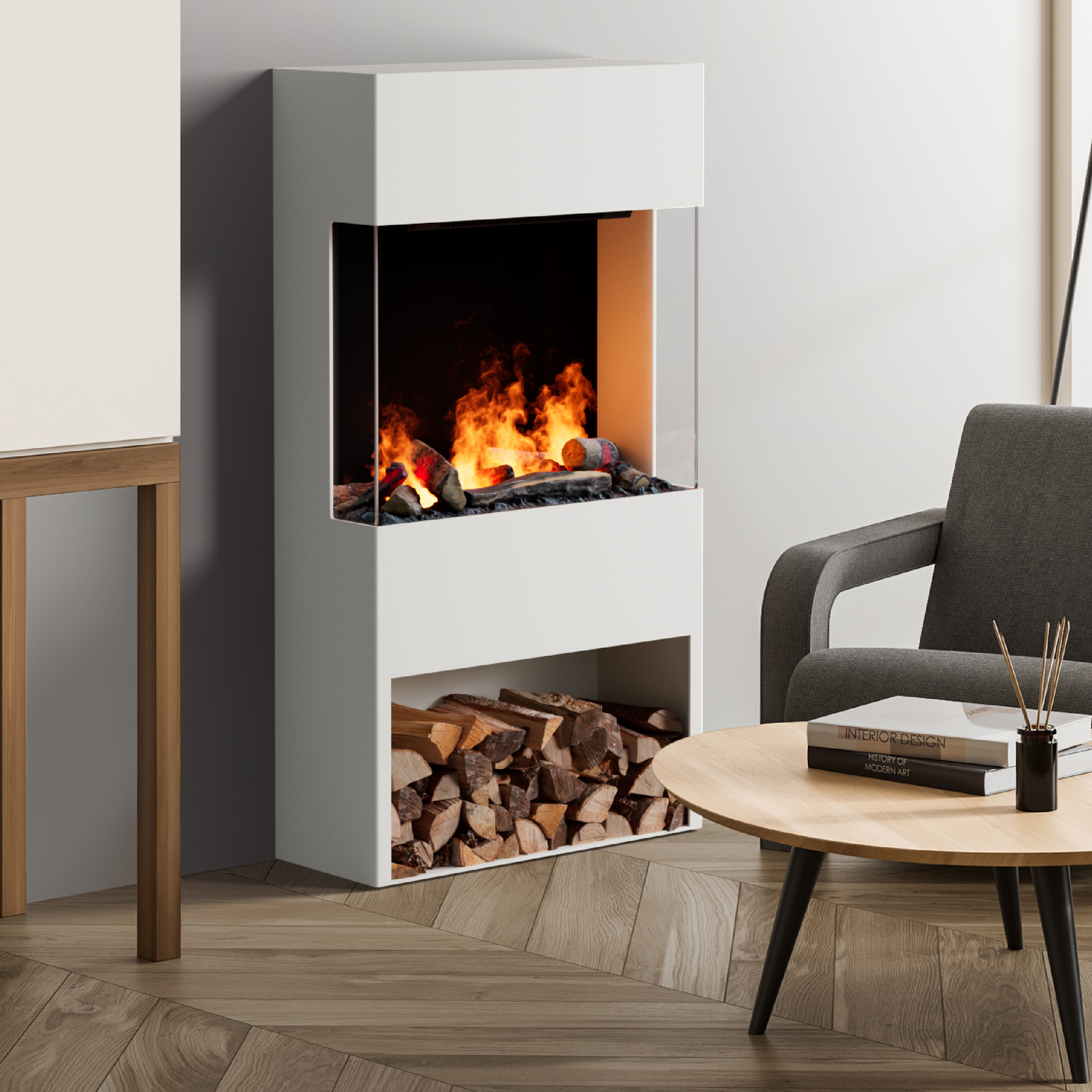 muenkel design Trix 820 [Elektrokamin Opti-myst]: Weiß - mit Dekobox Image