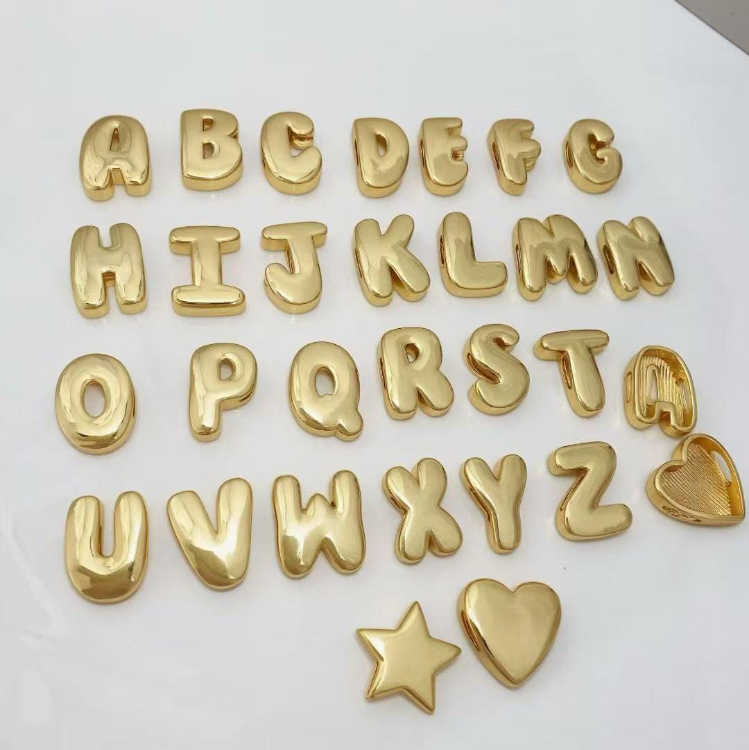 5 pezzi di perline con lettere, perline con lettere placcate in oro 18 carati, perline scorrevoli con lettere dell'alfabeto a palloncino, perline iniz