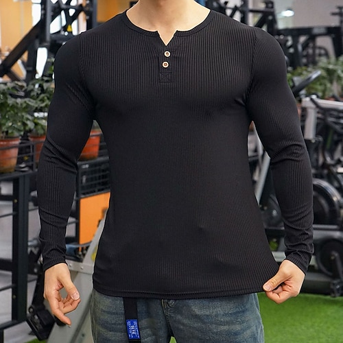 Herren Lauf-T-Shirt Fitnessshirt Sporttop Langarm Oberteil Athleisure Herbst Winter Einfarbig Leicht Atmungsaktiv Fitnessstudio Wandern Training Sportbekleidung Sportkleidung Schwarz Rosa Blau Image