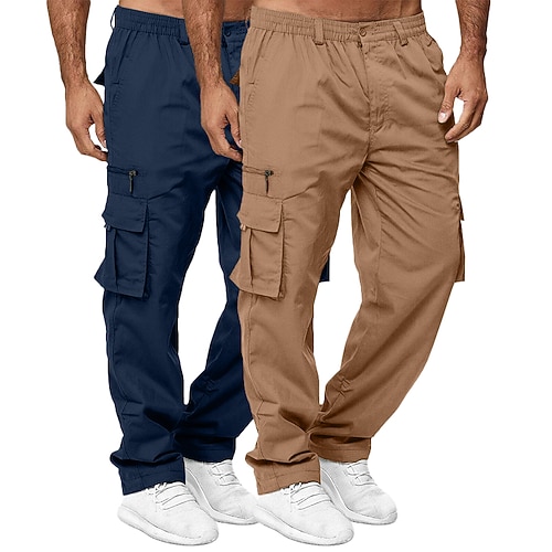 Herren Cargo-Hosen Cargohose Wanderhose Elastischer Bund Mehrere Taschen Einfach Atmungsaktiv Volle Länge Outdoor Lässig Täglich Ethno-Stil Klassicher Stil GrünKhaki BlauKhaki Unelastisch Image