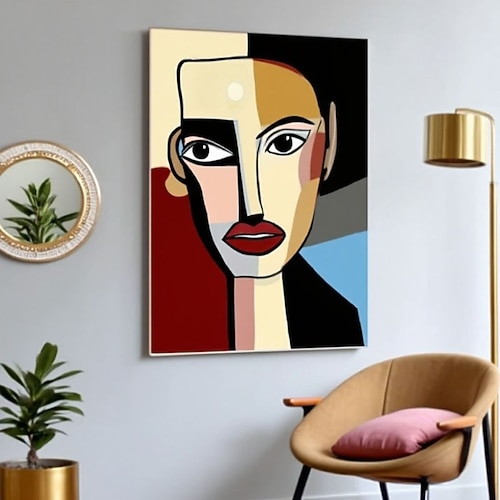 Handgemaltes abstraktes Frauenporträt, handgefertigte Leinwandkunst, abstraktes Frauengesicht, minimalistische feminine Malerei, lebendiges Frauenporträt, Wanddekoration. Image