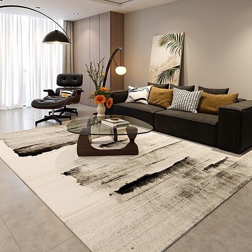 Vintage-Teppich für Wohnzimmer und Schlafzimmer dicker Loop-Velours weich rutschfest waschbar wasserfest schmutzabweisend leicht zu reinigen schwarzer Retro-Bodenmatte Wohnkultur Image