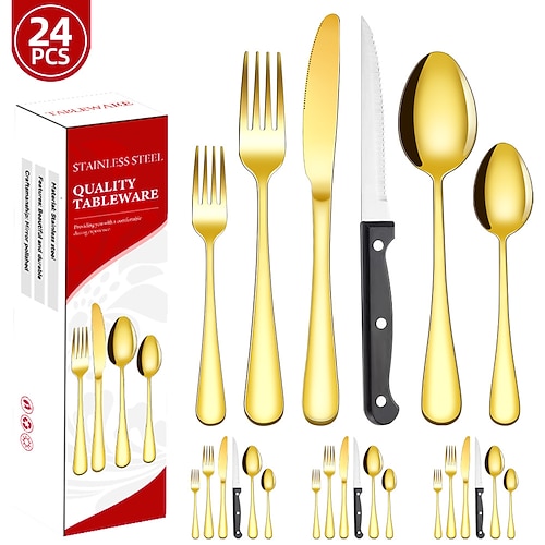 Set di posate natalizie in acciaio inox da 24 pezzi, coltello, forchetta, cucchiaio, stoviglie, utensili da cena occidentali, set regalo per le feste di Natale