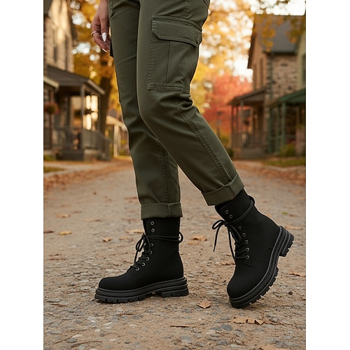 Hellbraune Schnürstiefel für Damen – klassischer Vintage-Stil, strapazierfähiges Outdoor-Schuhwerk zum Wandern, Arbeiten und für den Alltag Image