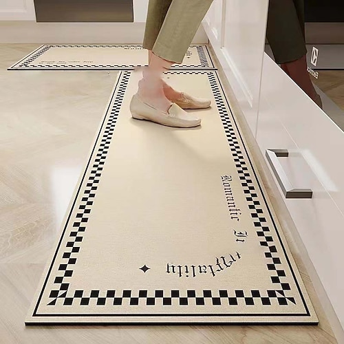 Läuferteppich für Küchenteppich Flur Küchenweich rutschfest maschinenwaschbar saugfähiger Diatom Schlamm Fußboden Teppich Wabi Sabi Stil ölbeständig schnell trocknend langlebige Wohnkultur Fußpolster Image