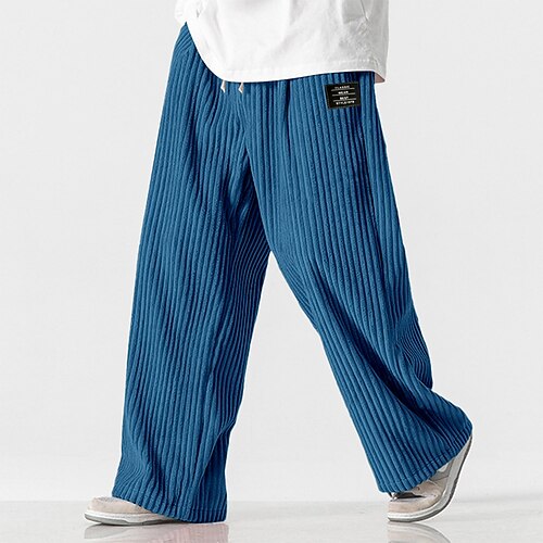 Herren Jogginghose Jogginghose mit weitem Bein Hose Cordhose Baggy-Hosen Kordelzug Elastischer Bund Einfarbig Komfort Volle Länge Outdoor Lässig Täglich Mode Ethno-Stil Schwarz Marineblau Unelastisch Image