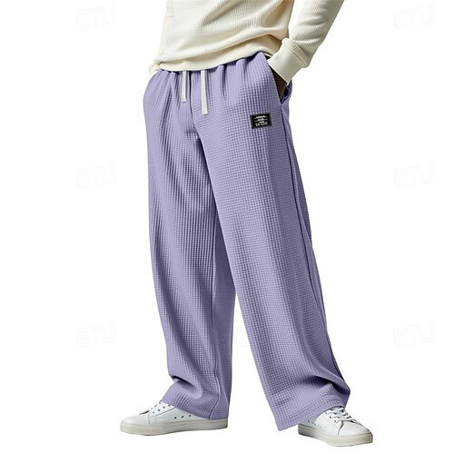 Herren Baggy-Jogginghose Jogginghose Hose Waffelhose Kordelzug Tasche Elastischer Bund Einfach Komfort Sport im Freien Täglich Mode Lässig Blau Schwarz Mikroelastisch Image