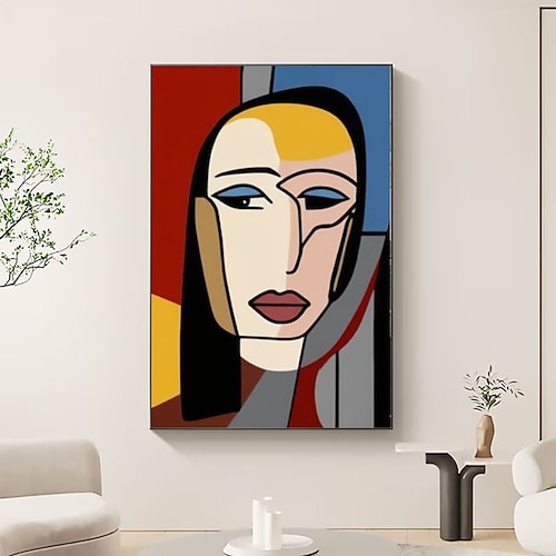 Handgemaltes abstraktes Frauenporträt, handgefertigte Leinwandkunst, abstraktes Frauengesicht, minimalistische feminine Malerei, lebendiges Frauenporträt, Wanddekoration. Image