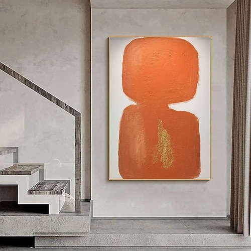 Handgemaltes, warmes Orange – architektonische abstrakte Wandkunst im Wabi-Sabi-Stil, minimalistische orangefarbene Wandmalerei als Wohndekoration Image